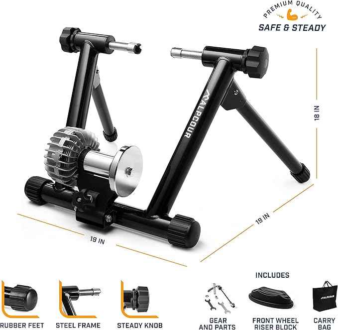 Alpcour Fluid Bike Trainer Stand for Indoor Riding – Portable Foldable Stainless Steel Trainer, Noise Reduction, Progressive Resistance, Dual-Lock System – Road & Mountain Bikes' Stationary Exercise