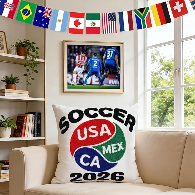 18x18 Inches Decorative Pillow Covers 1pc for World Soccer 2026 Fan, Host Nations Embroidered Throw Pillows Cases for Couch Bed Room, Game Day Home Decor Pillows Covers Gifts for Women Men
