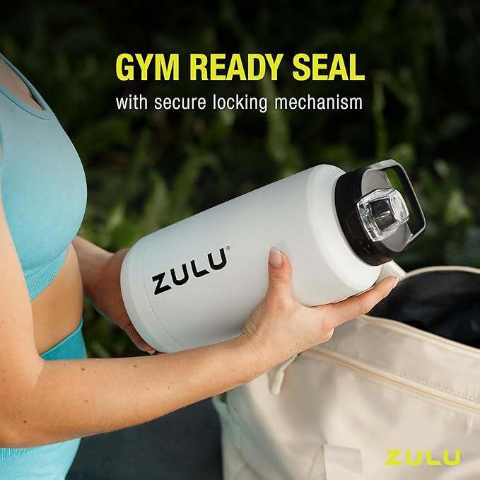 ZULU Goals Vacuum Insulated Large Capacity Stainless Steel Water Bottle | Reusable Jug Thermoses with Carry Handle | Leak-Proof Lid | Perfect for Travel, Workout, Gym, Hiking, Camping | 64oz, 101oz
