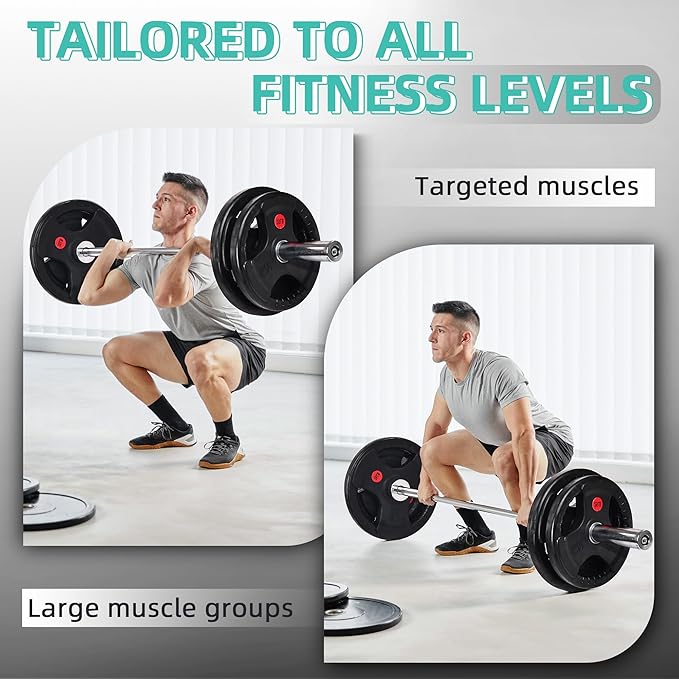 Fitvids Olympic 2-Inch Cast Iron Barbell Set, Including 255 Pounds Weight Plates Set with 7FT Olympic Bar (300 Pounds Total), Multiple Packages