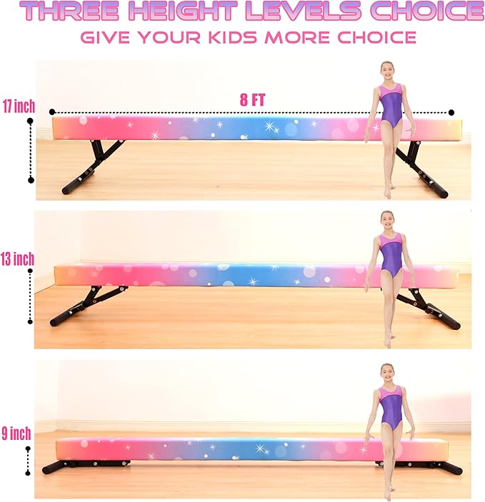 MARFULA Adjustable Balance Beam 8 ft Gymnastic Beam Adjustable Height for Kids and Teenage of All Gymnastic Levels, Gymnastic Training Beam Gymnastic Equipment for Athlete Home and Gym Club Use