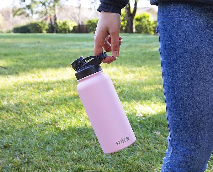 MIRA 32 oz Insulated Sports Bottle - Stainless Steel Temperature Control Thermo - Easy-Drink Spout (24Hr Cold/12Hr Hot) - Taffy Pink