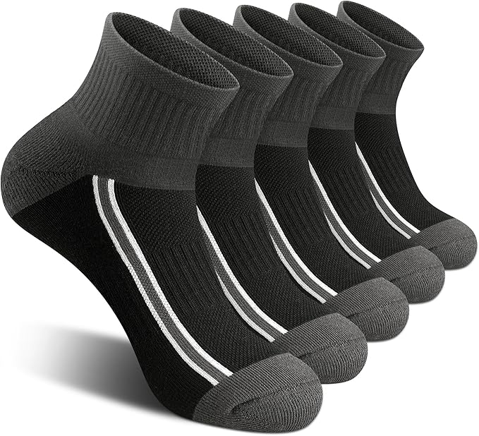 Gonii Mens Athletic Ankle Socks 5-Pairs - Blister Defense & Cushioned for Running, Hiking, Sports
