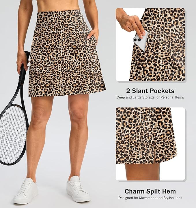 SANTINY 18" Skorts for Women 3 Pockets High Waist Long Athletic Tennis Skirt Golf Skort for Casual Summer Travel