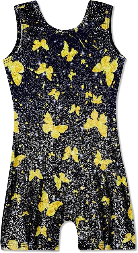 Domusgo Gymnastics Leotards for Girls Sparkly One-Piece Pro Kids Unitard Biketards with Shorts