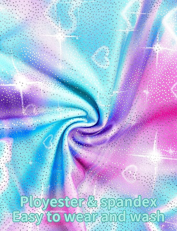 Nymphperi 2 Packs Gymnastics Leotard for Girls Sparkle Biketards with Shorts Kids Sleeveless Unitard One-Piece Dancewear