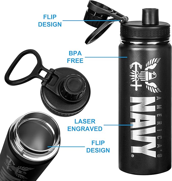 20oz US Navy Water Bottle - Double Wall Vacuum Insulated Stainless Steel Great for PT and Outdoor Sports Like Hiking Camping and Cycling-Navy 20oz Water Bottle