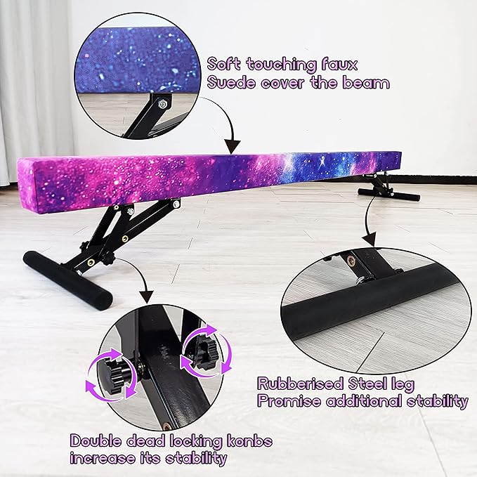 Adjustable Balance Beam for Kids, 8FT Gymnastics Beam with Anti-Slip Legs, High and Low Floor Beam for All Gymnastics Levels, Professional Gymnastic Equipment for Home, Gym Center