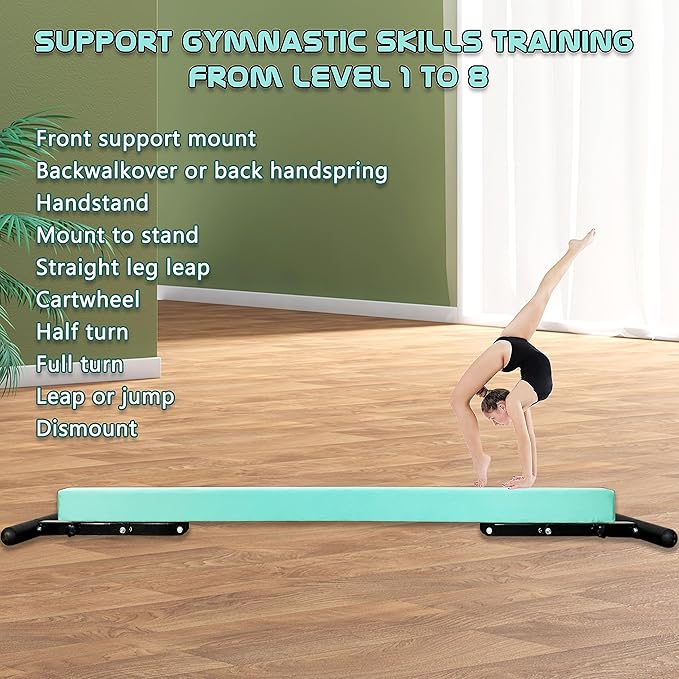 Adjustable Balance Beam for Kids, 8FT Gymnastics Beam with Anti-Slip Legs, High and Low Floor Beam for All Gymnastics Levels, Professional Gymnastic Equipment for Home, Gym Center