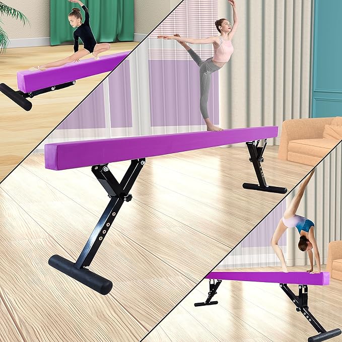 Adjustable Balance Beam for Kids, 8FT Gymnastics Beam with Anti-Slip Legs, High and Low Floor Beam for All Gymnastics Levels, Professional Gymnastic Equipment for Home, Gym Center