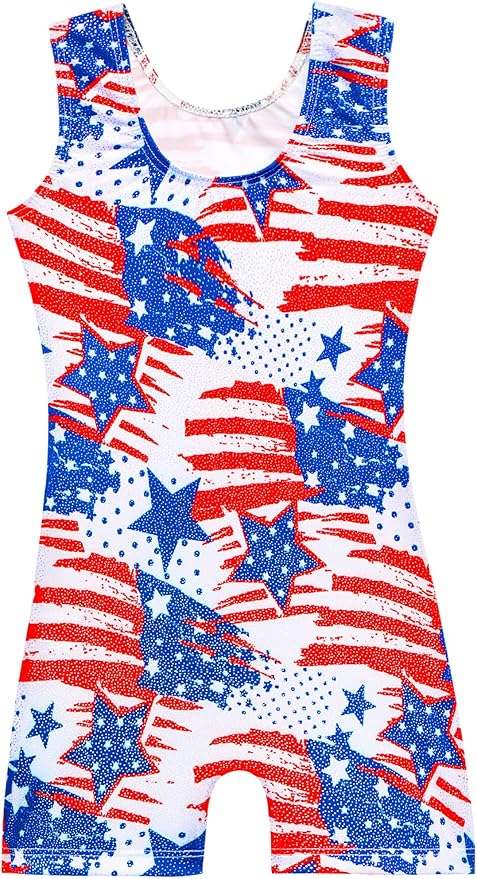 Domusgo Gymnastics Leotards for Girls Sparkly One-Piece Pro Kids Unitard Biketards with Shorts