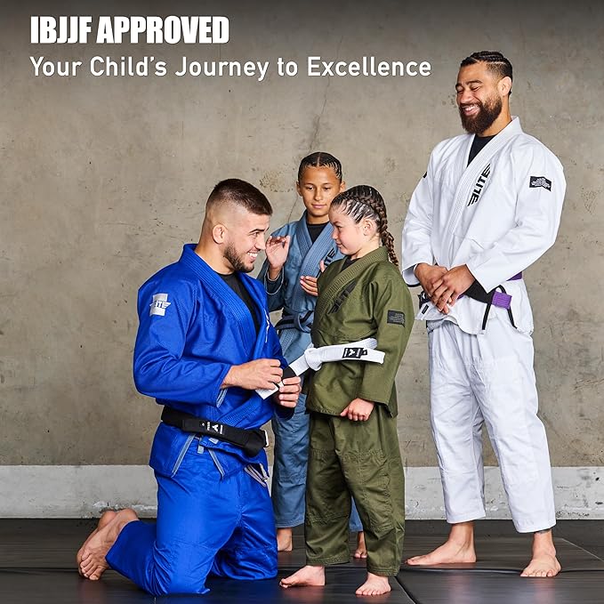 Elite Sports IBJJF Ultra Light BJJ Brazilian Jiu Jitsu Gi for Kids with Preshrunk Fabric and Free Belt
