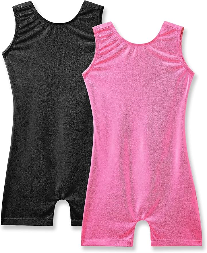 Nymphperi 2 Packs Gymnastics Leotard for Girls Sparkle Biketards with Shorts Kids Sleeveless Unitard One-Piece Dancewear