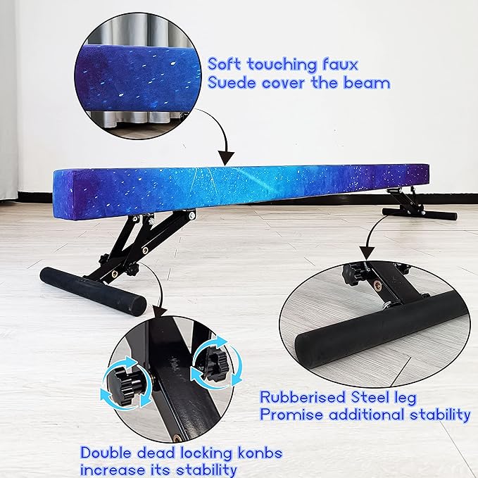 Adjustable Balance Beam for Kids, 8FT Gymnastics Beam with Anti-Slip Legs, High and Low Floor Beam for All Gymnastics Levels, Professional Gymnastic Equipment for Home, Gym Center