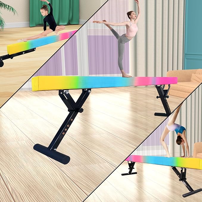 Adjustable Balance Beam for Kids, 8FT Gymnastics Beam with Anti-Slip Legs, High and Low Floor Beam for All Gymnastics Levels, Professional Gymnastic Equipment for Home, Gym Center