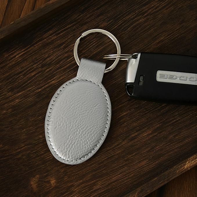 LaserGram Oval Keychain, Quad, Personalized Engraving Included (Silver)
