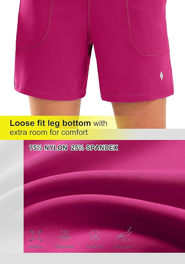 SANTINY Women's 6'' Athletic Long Shorts with 4 Pockets High Waisted Bermuda Shorts for Women Walking Running Casual