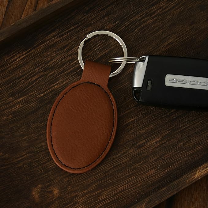 LaserGram Oval Keychain, Quad, Personalized Engraving Included (Dark Brown)
