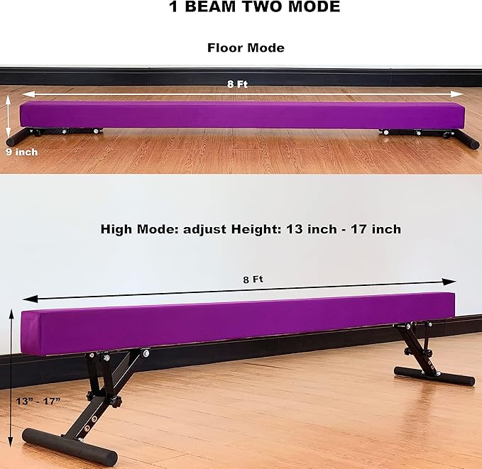MARFULA Adjustable Balance Beam 8 ft Gymnastic Beam Adjustable Height for Kids and Teenage of All Gymnastic Levels, Gymnastic Training Beam Gymnastic Equipment for Athlete Home and Gym Club Use