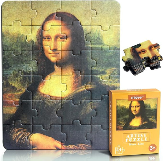 24 Pieces Da Vinci Mona Lisa Puzzle, Toddler Artist Puzzles for Kids Ages 3-5,4-6 Easy-an Intellectual Decompression Entertainment Game and Preschool Educational Learning Toys