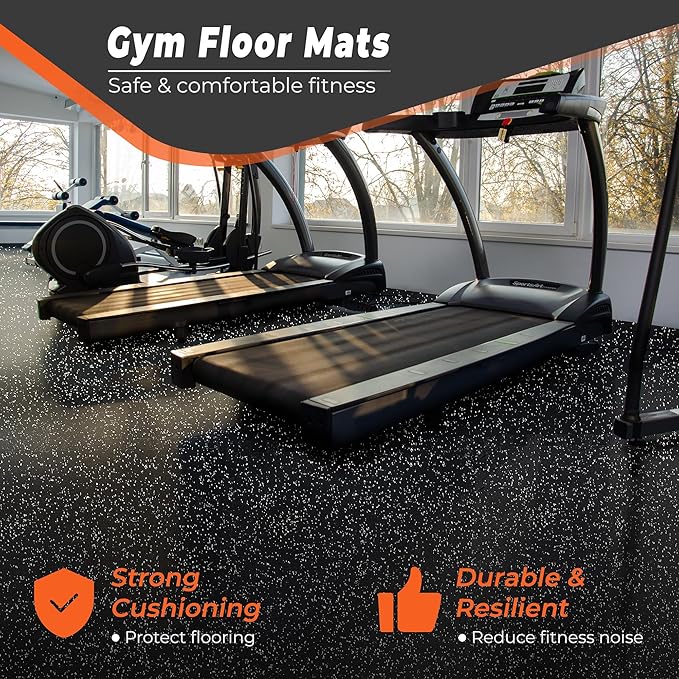 SUPERJARE 0.4'' Thick 36 Pcs 144 Sq Ft Rubber Top Exercise Equipment Mats, High Density EVA Foam Mats with Rubber Top, Interlocking Gym Flooring for Home Gym, Protective Workout Mat, Black/Grey
