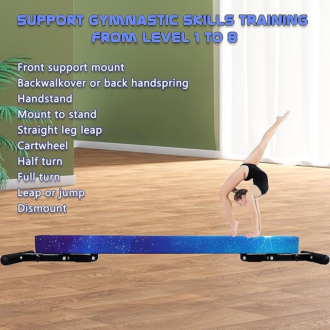 Adjustable Balance Beam for Kids, 8FT Gymnastics Beam with Anti-Slip Legs, High and Low Floor Beam for All Gymnastics Levels, Professional Gymnastic Equipment for Home, Gym Center