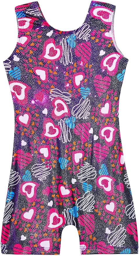 Domusgo Gymnastics Leotards for Girls Sparkly One-Piece Pro Kids Unitard Biketards with Shorts