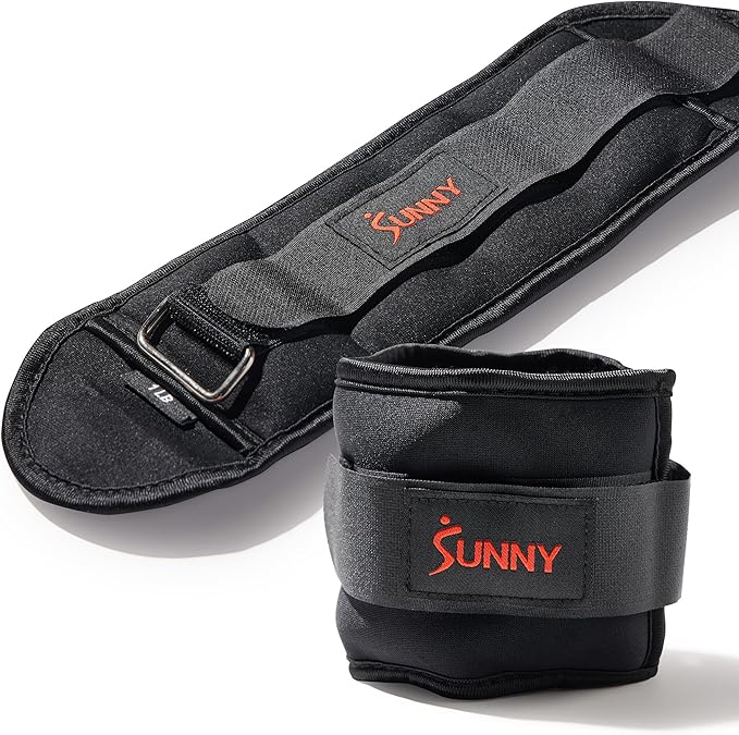 Sunny Health & Fitness Ankle Weights for Women, Men & Kids – Adjustable 1–5 lb Pair | Wrist, Arm & Leg Weights for Walking, Pilates, Yoga & Cardio