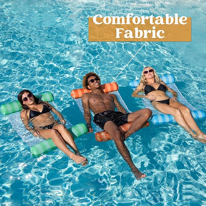 Sloosh 3 Pack Inflatable Pool Float Hammock, Water Lounges, Multi-Purpose Swimming Pool Accessories (Saddle, Lounge Chair, Hammock, Drifter), Lake, Outdoor, Beach