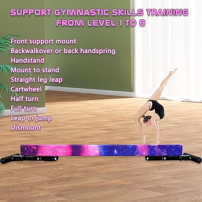 Adjustable Balance Beam for Kids, 8FT Gymnastics Beam with Anti-Slip Legs, High and Low Floor Beam for All Gymnastics Levels, Professional Gymnastic Equipment for Home, Gym Center