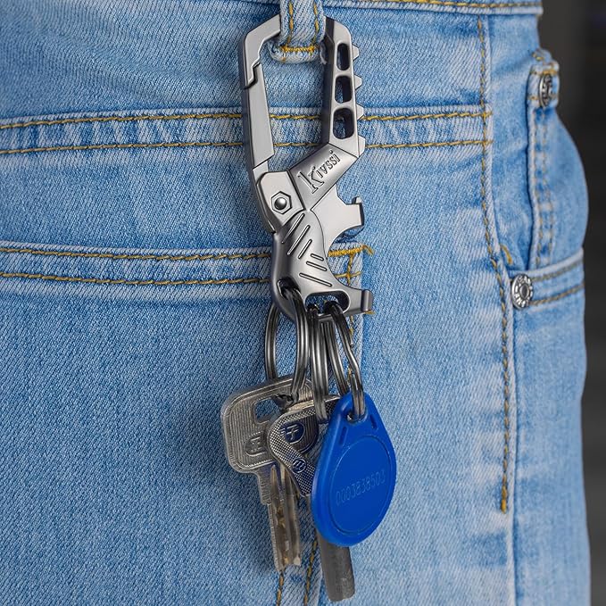 Heavy duty metal keychains, Carabiner clip Car key chains,Fashion family keychain bottle opener and 3 Key Rings suitable for men and women.（Black-1pcs）