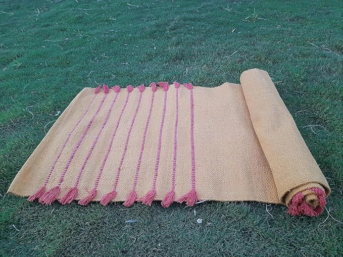Indian Handmade100 % Organic Anti Skid Multi Colour Cotton Yoga Mat - Eco-Friendly Hand-Woven Rug - Non-Slip & Thick (24”x72”x5mm) for Hot yoga & Everyday Fitness at Home - Comfortable & Foldable Extra-Long Mat