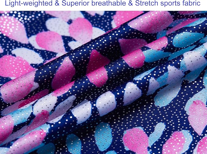 Domusgo Gymnastics Leotards for Girls Sparkly One-Piece Pro Kids Unitard Biketards with Shorts