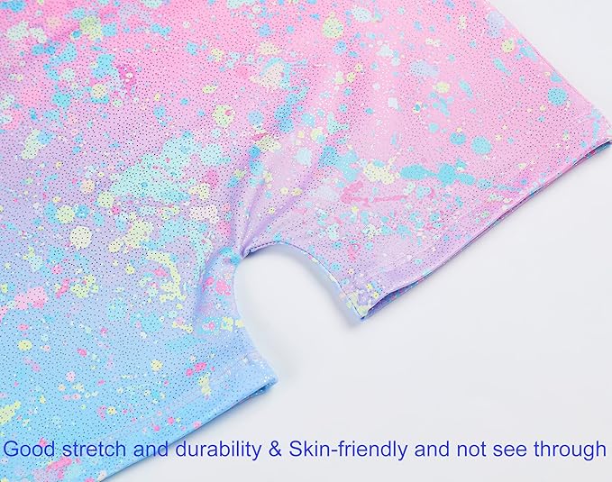 Domusgo Gymnastics Leotards for Girls Sparkly One-Piece Pro Kids Unitard Biketards with Shorts