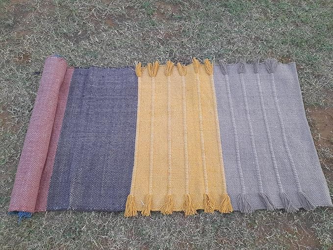 Indian Handmade100 % Organic Anti Skid Multi Colour Cotton Yoga Mat - Eco-Friendly Hand-Woven Rug - Non-Slip & Thick (24”x72”x5mm) for Hot yoga & Everyday Fitness at Home - Comfortable & Foldable Extra-Long Mat
