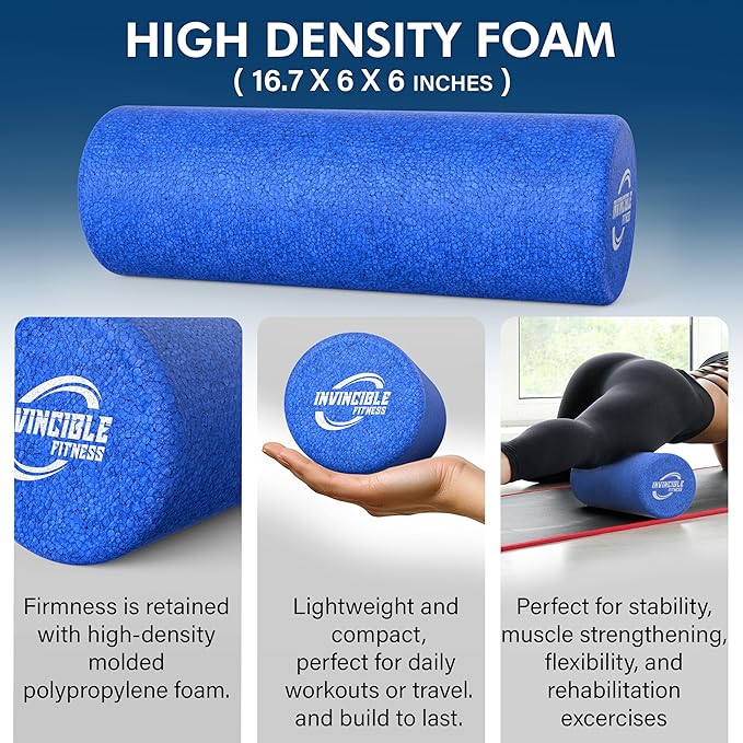 Invincible Fitness 17'' EPP Foam Roller for Deep Tissue Massage – Enhance Recovery, Relieve Pain, and Boost Mobility for a Stronger, Healthier You (Blue)