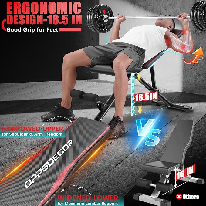 OPPSDECOR Adjustable Weight Bench, Easy Assembly Fast Folding Workout Bench, Space Saving Weight Benches Incline Decline Flat Utility Bench Press Bench for Home Gym Strength Training