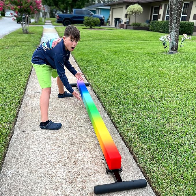 PreGymnastic 8FT Balance Beam, Raised Gymnastics Beam for Kids Ages 3-12, Home Gym Equipment for Training, Adjustable Balancing Beam Indoor, Off-Ground Competition Style