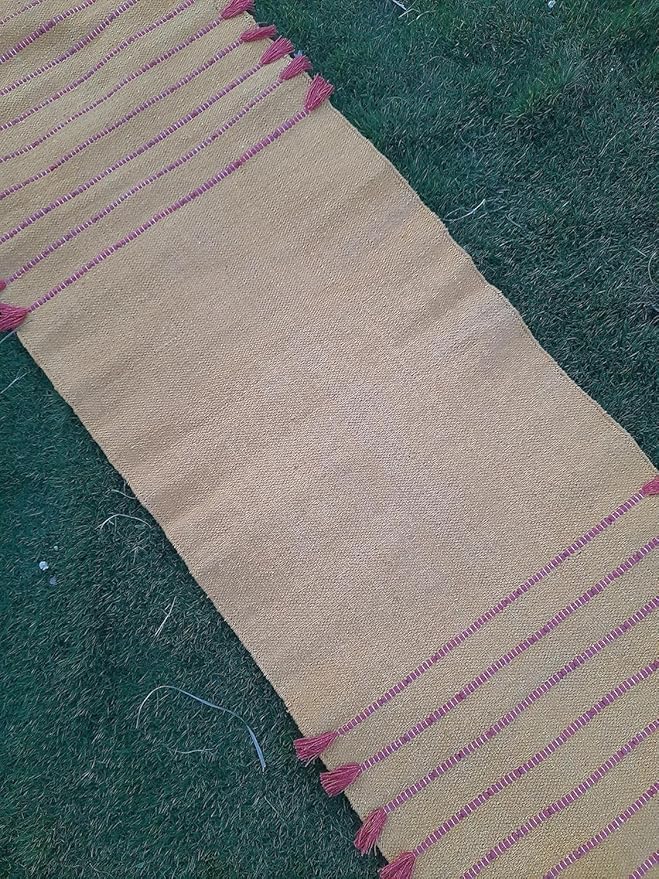 Indian Handmade100 % Organic Anti Skid Multi Colour Cotton Yoga Mat - Eco-Friendly Hand-Woven Rug - Non-Slip & Thick (24”x72”x5mm) for Hot yoga & Everyday Fitness at Home - Comfortable & Foldable Extra-Long Mat