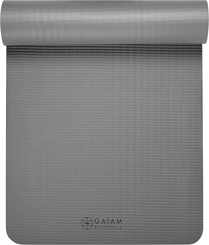 Gaiam Essentials 2/5" Thick (10mm) Yoga & Pilates, Fitness & Exercise Mat with Easy-Cinch Carrier Strap Cushion Support For Fitness and Gym Workouts