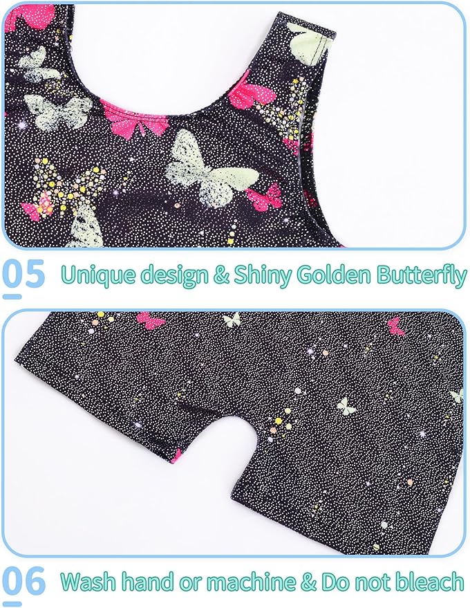 Nymphperi 2 Packs Gymnastics Leotard for Girls Sparkle Biketards with Shorts Kids Sleeveless Unitard One-Piece Dancewear