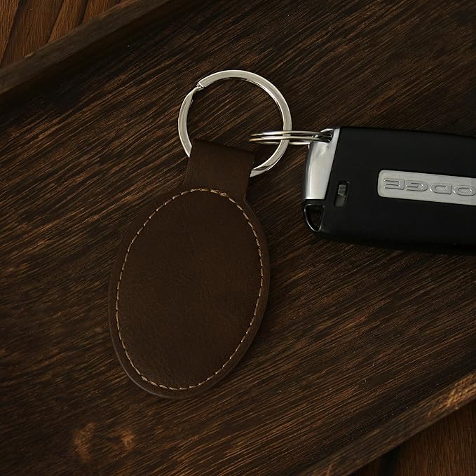 LaserGram Oval Keychain, Baseball Ball, Personalized Engraving Included (Chocolate Brown)