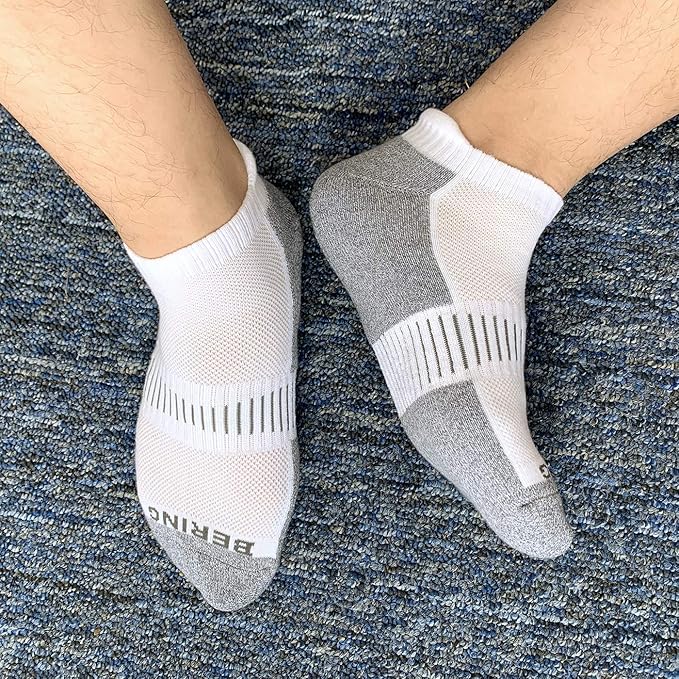 BERING Men's Athletic Running Ankle Socks Cushioned Heel Tab (6 Pairs)