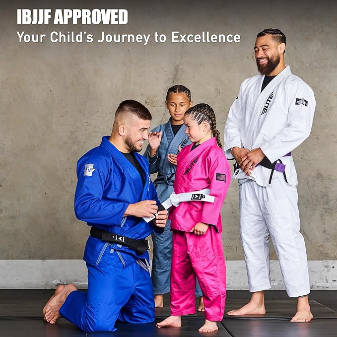 Elite Sports IBJJF Ultra Light BJJ Brazilian Jiu Jitsu Gi for Kids with Preshrunk Fabric and Free Belt