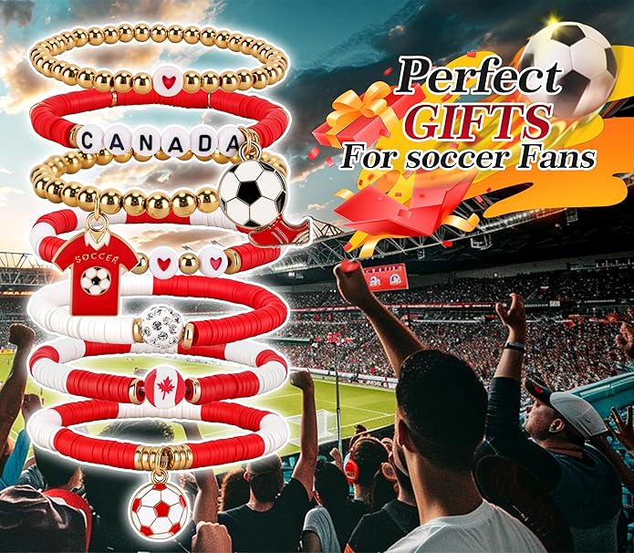 Soccer Bracelet For Women, Game Day Mom Accessories & Outfits Sports Jewelry Fans Gifts, Charm Beaded Stretch Bracelets Essentials Team Gear
