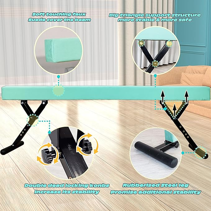 Adjustable Balance Beam for Kids, 8FT Gymnastics Beam with Anti-Slip Legs, High and Low Floor Beam for All Gymnastics Levels, Professional Gymnastic Equipment for Home, Gym Center