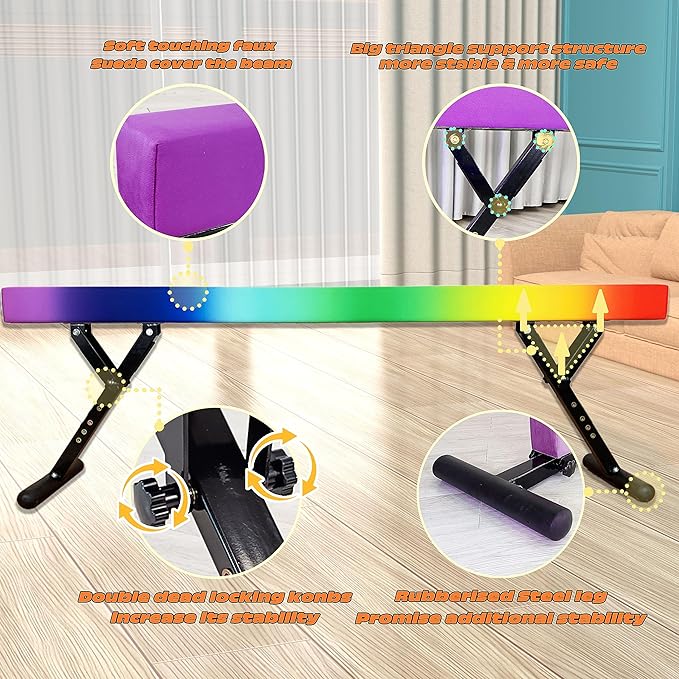 Adjustable Balance Beam for Kids, 8FT Gymnastics Beam with Anti-Slip Legs, High and Low Floor Beam for All Gymnastics Levels, Professional Gymnastic Equipment for Home, Gym Center