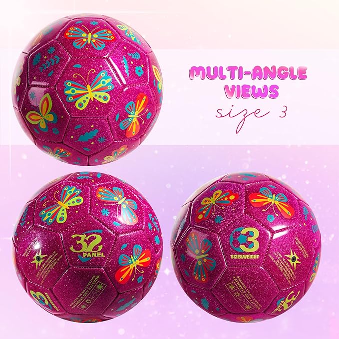 Soccer Ball Size 4 Size 3 Size 2 with Pump Deflated - Glitter Unicorn Dinosaur Toys for Toddler Kids - Sports & Outdoors Games - Christmas Stocking Stuffers Birthday Gifts for Boys Girls 1-3 3-8 8-12