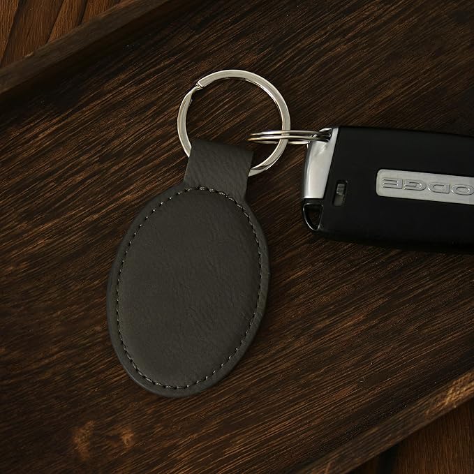 LaserGram Oval Keychain, Quad, Personalized Engraving Included (Gray)