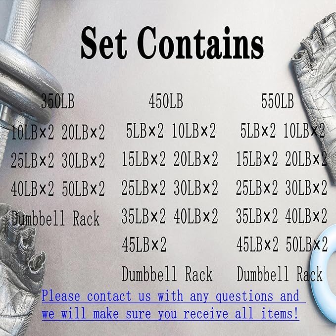 350 lb/450 lb/550 lb Weight Dumbbell Set with Rack Rubber Hex Dumbbell with Rack Hand Weights Set for Women Men Complete Weight Set Barbell Coated for Exercise Training 5-50 lb